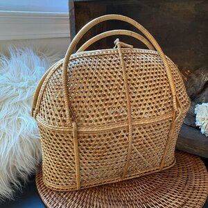 Vintage 1950s Woven Wicker Basket Purse - Boho Coastal Chic